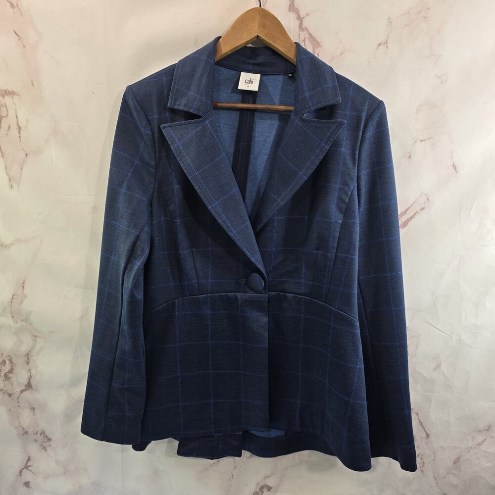 Cabi Blazer Womens XS 2 Blue Jacket Windowpane Plaid Sunset Kiss 5475